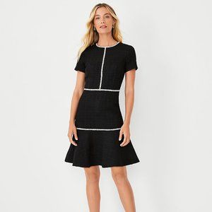 Ann Taylor Contrast Trim Tweed Flounce Dress